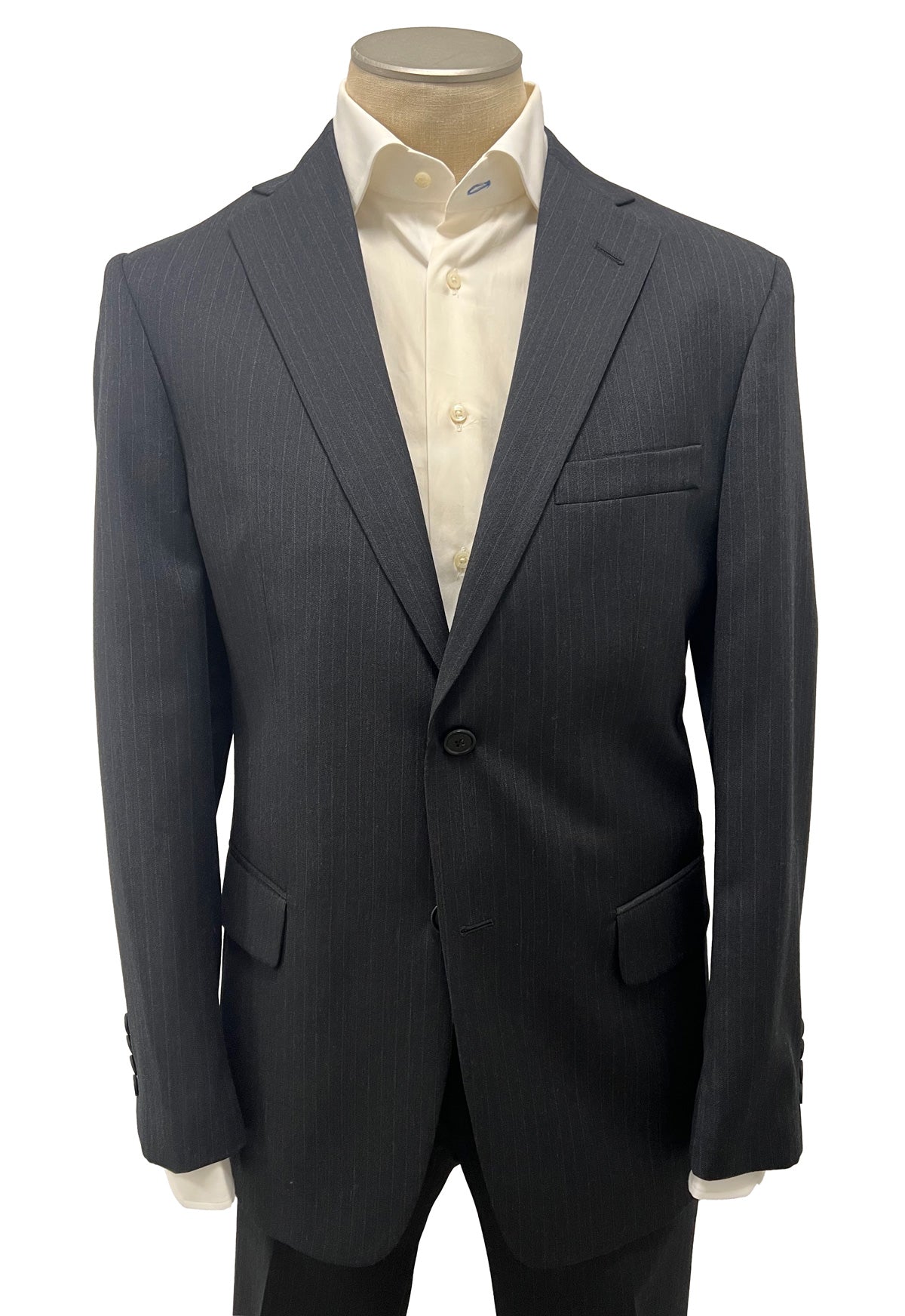 Men's Flat Front Pant Nested Suit Classic Cut - GREY STRIPE 100% WORSTED WOOL