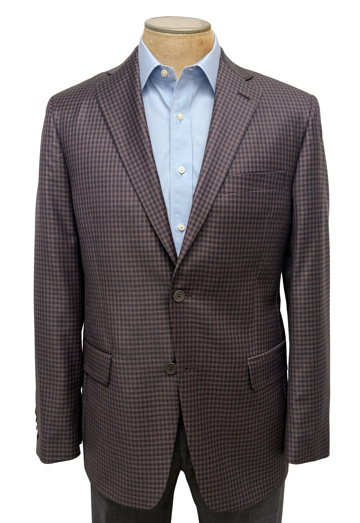 Men's Sport Coat Classic Cut - PLUM CHECK - 100% WOOL SUPER 130'S