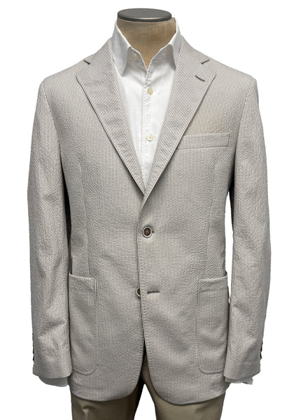 picture of Men's Sport Coat Modern Cut - TAN/CRE SEERSUCKER - 97% COTTON/3% LYCRA