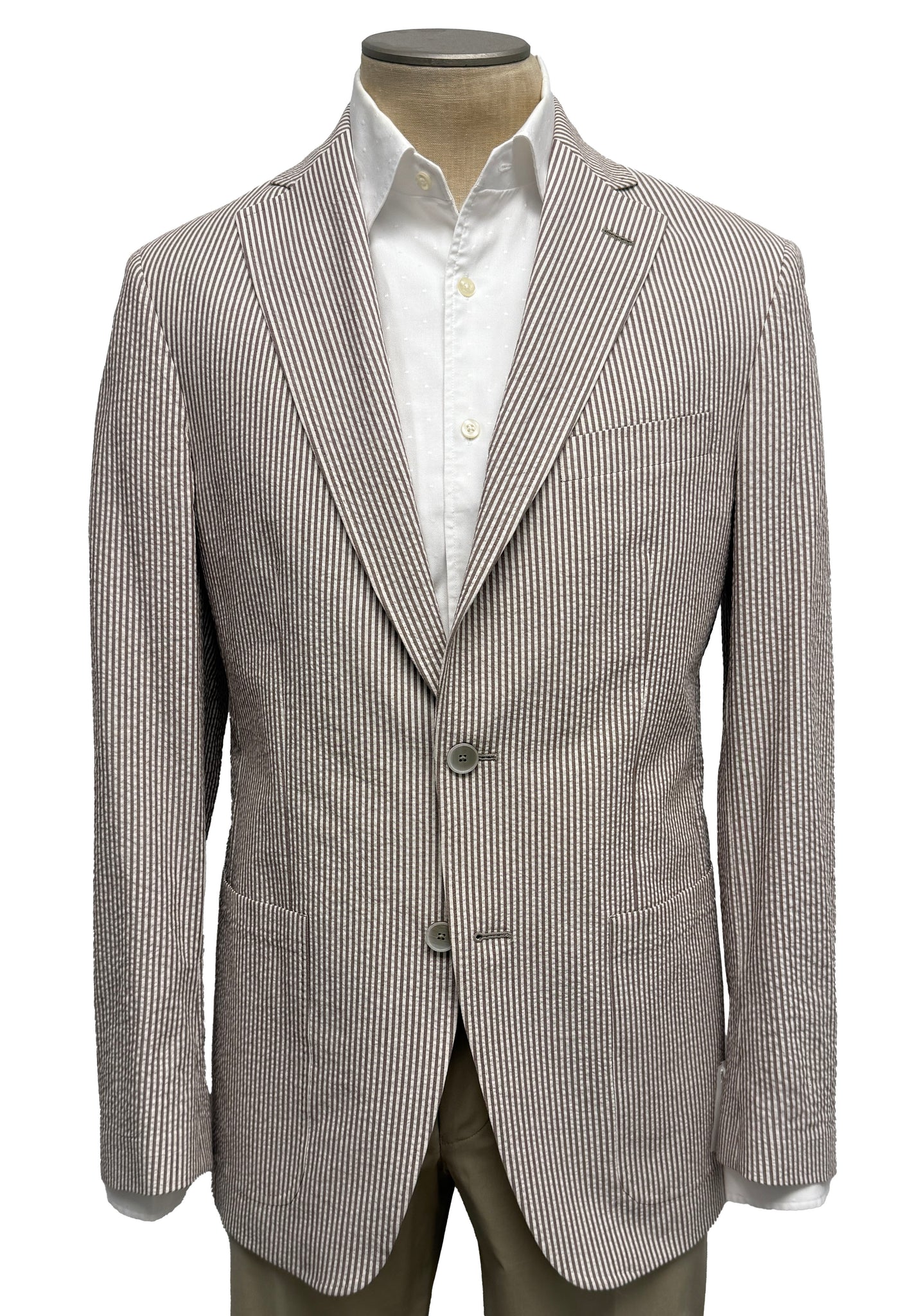 Men's Sport Coat Modern Cut - LT. BROWN/CRM SEERSUCKER - 98% COTTON/2% LYCRA