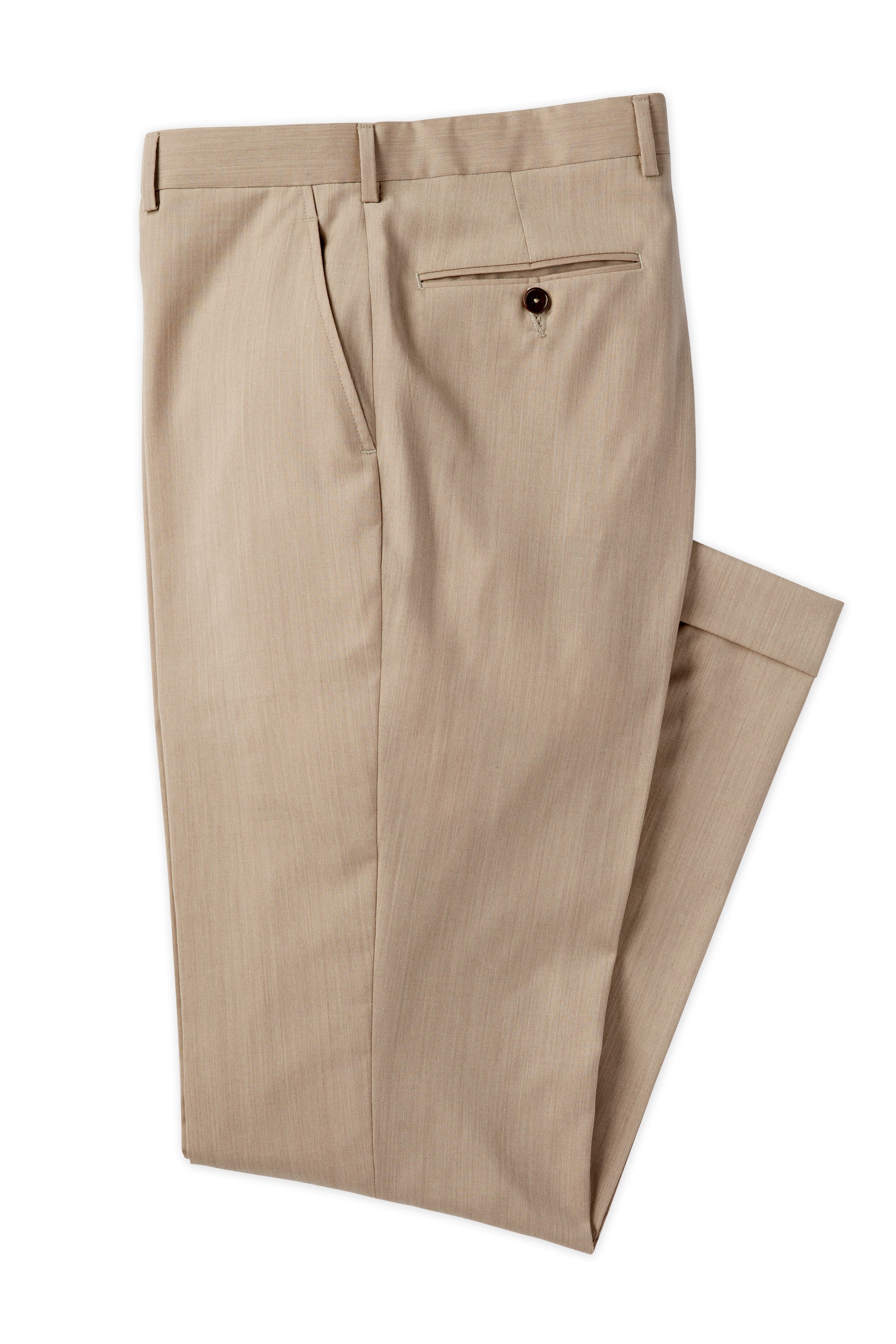 Men's Flat Front Pant Modern Cut - TAN 100% WOOL SUPER 120'S