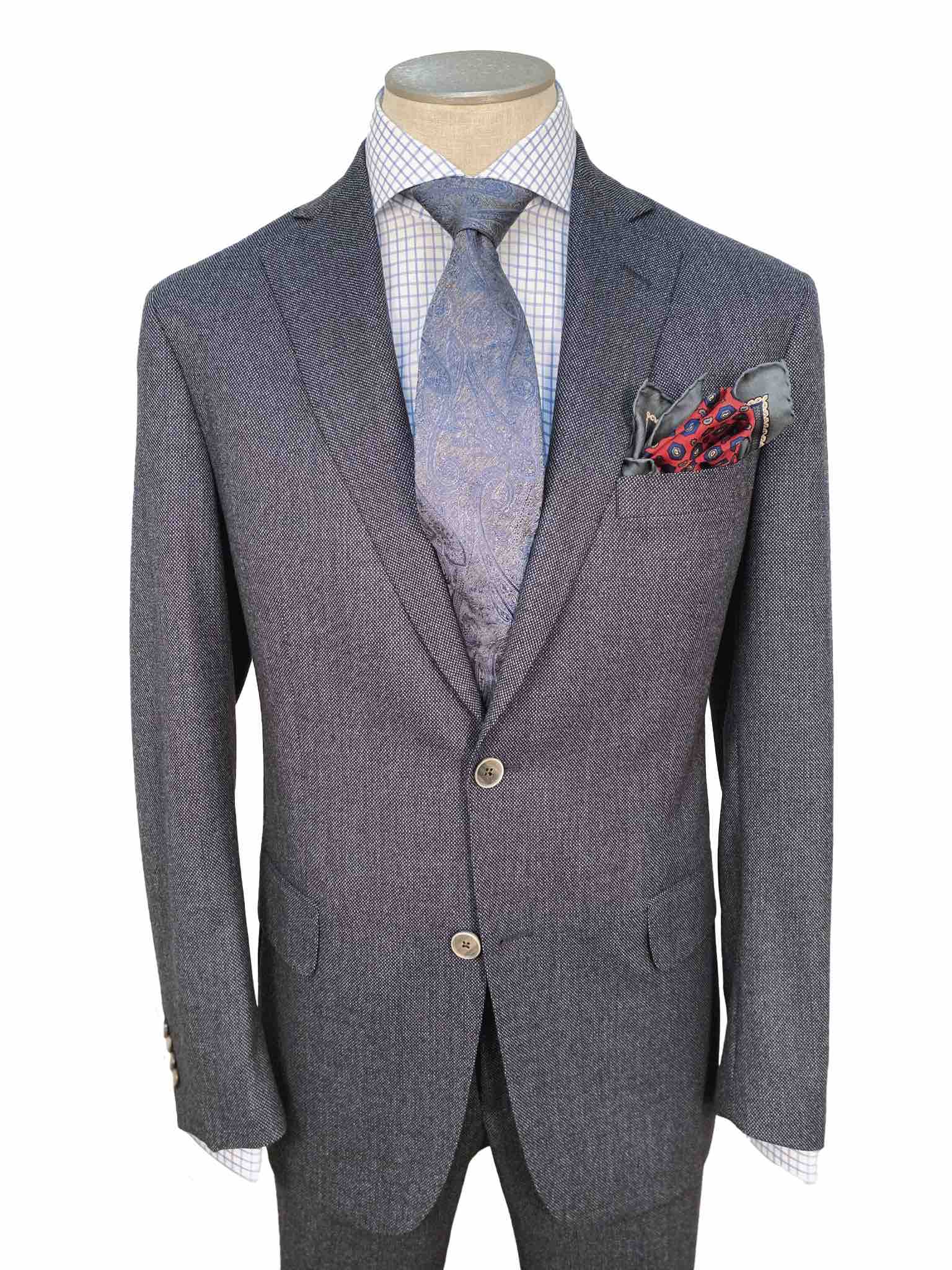 Men's Flat Front Pant Nested Suit Modern Cut - BLUE/GREY 100% WOOL