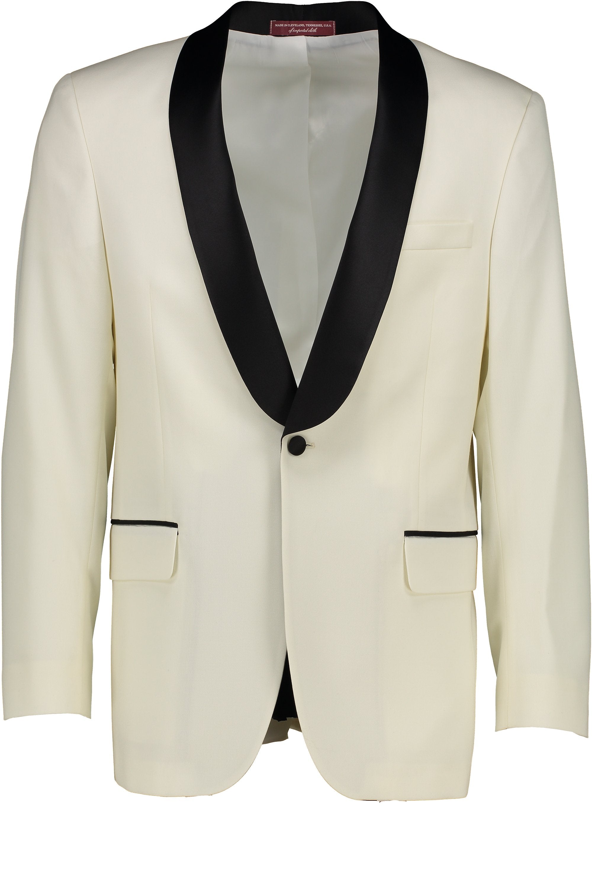 Classic Fit Ivory Wool Dinner Jacket with Black Satin Shawl Collar