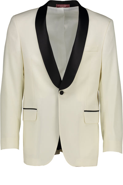 picture of Classic Fit Ivory Wool Dinner Jacket with Black Satin Shawl Collar