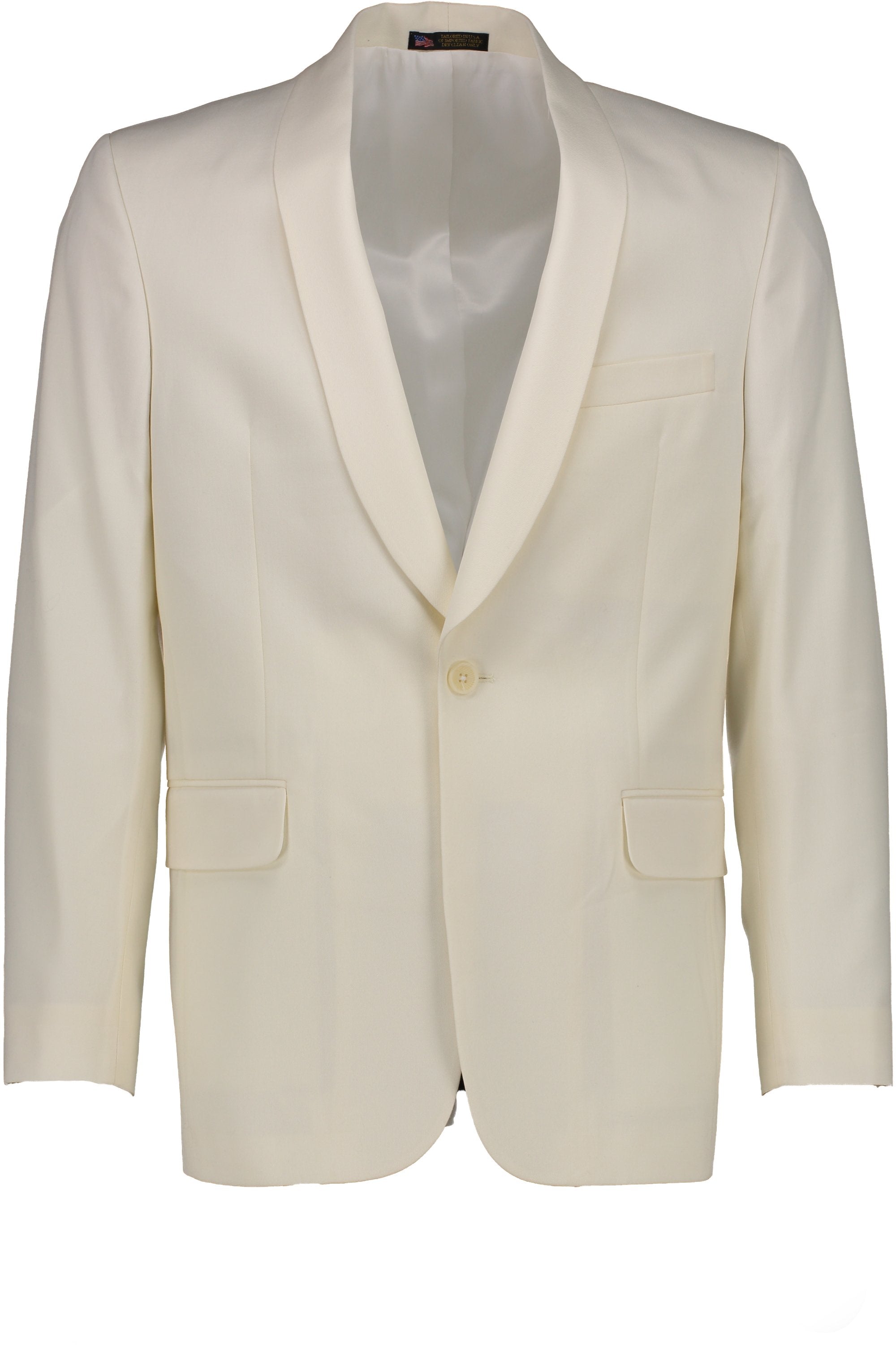Classic Fit Ivory Wool Dinner Jacket with Cream Satin Shawl Collar