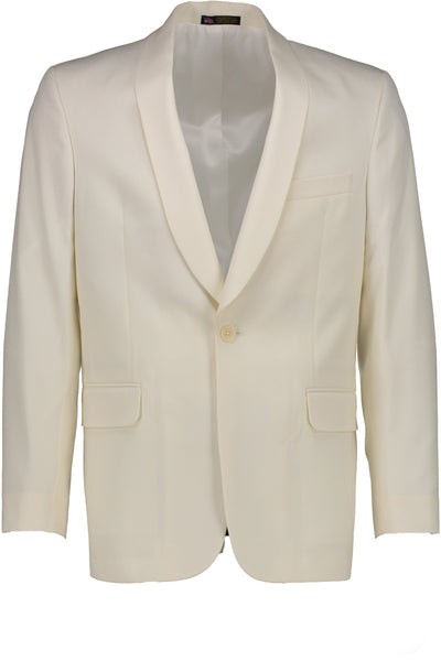 picture of Classic Fit Ivory Wool Dinner Jacket with Cream Satin Shawl Collar