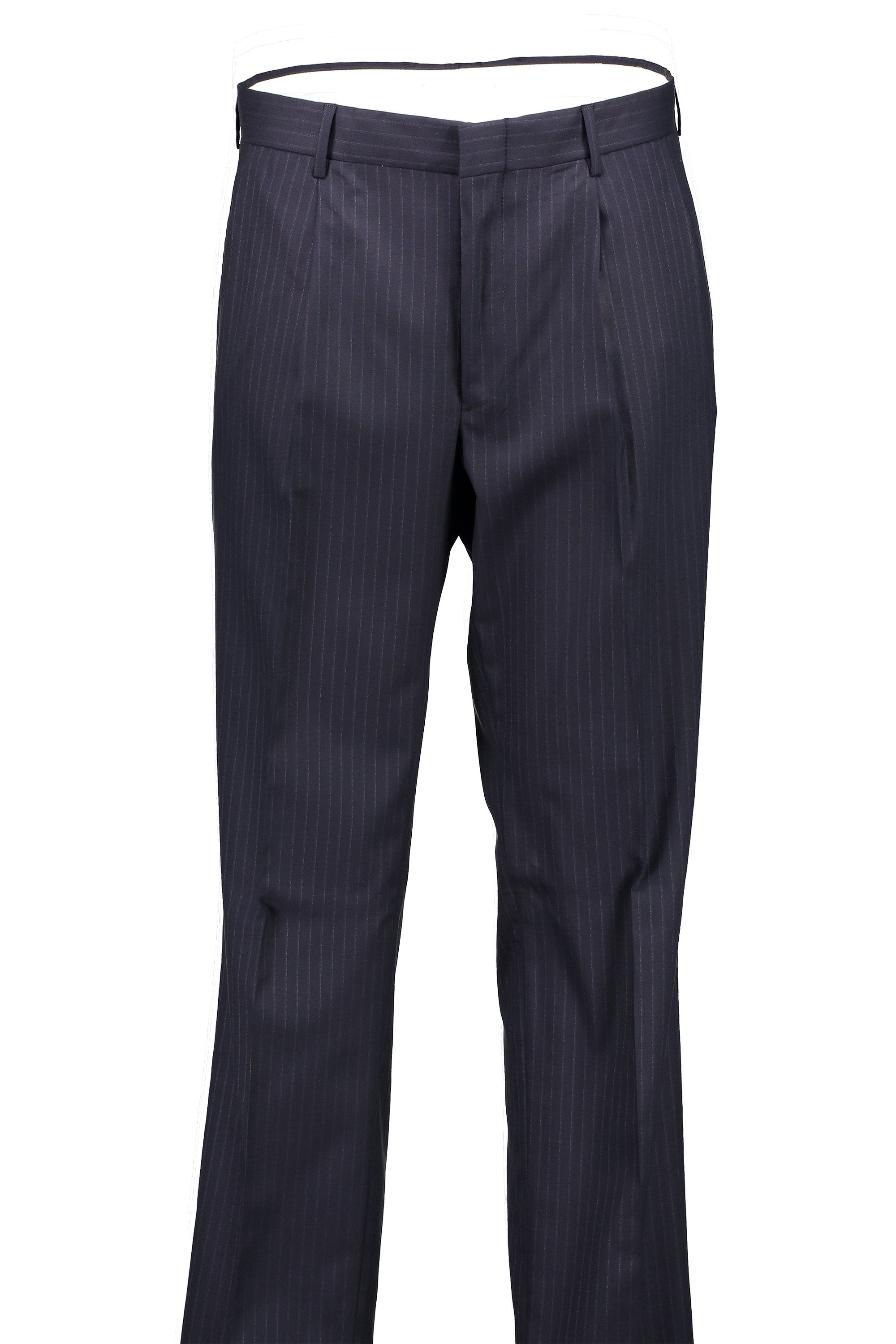 Men's Pleated Pant Classic Cut - NAVY STRIPE 98/2 WOOL/LYCRA SUPER100