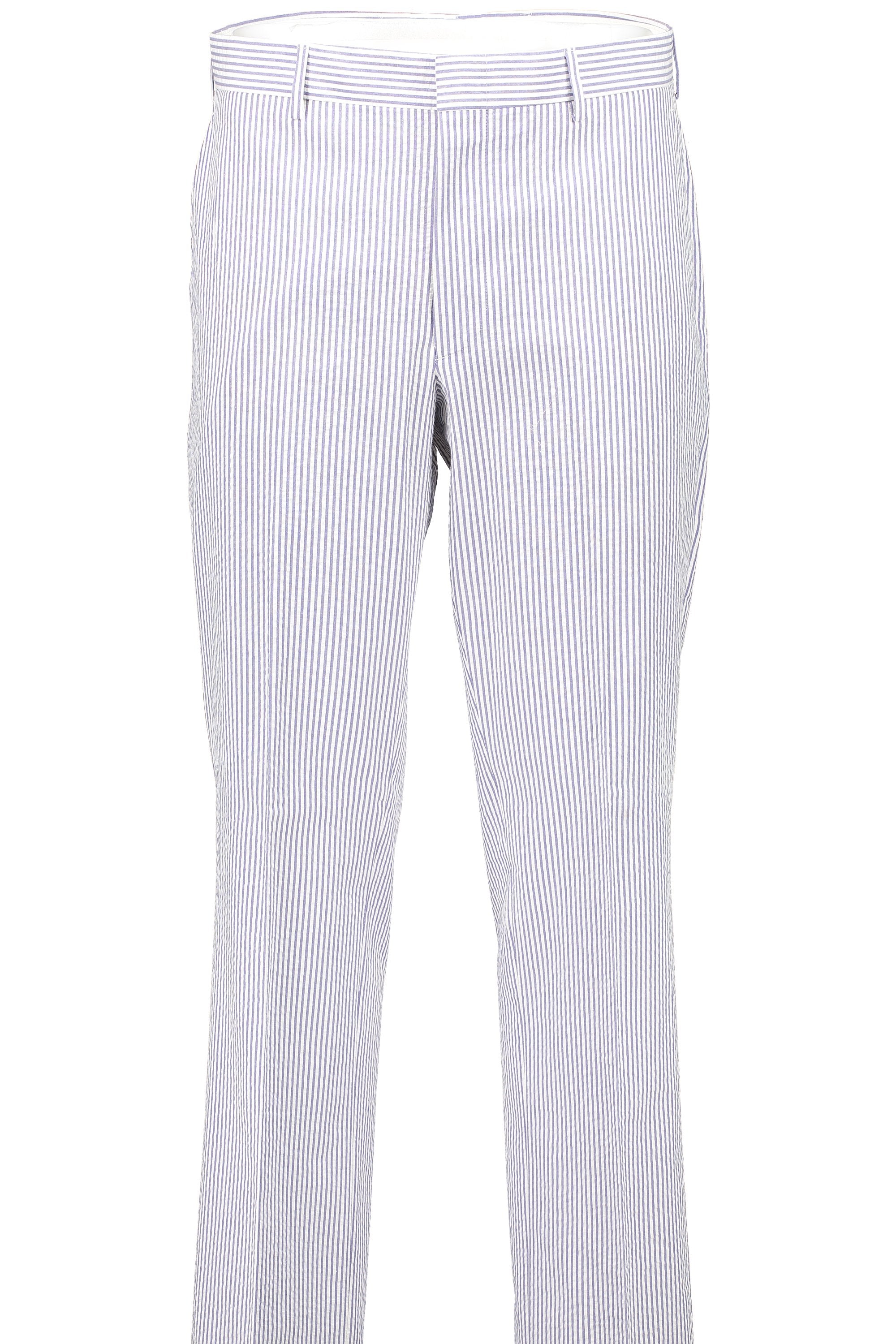 Men's Flat Front Pant - Suit Separate Classic Cut BLUE SEERSUCKER 100% COTTON