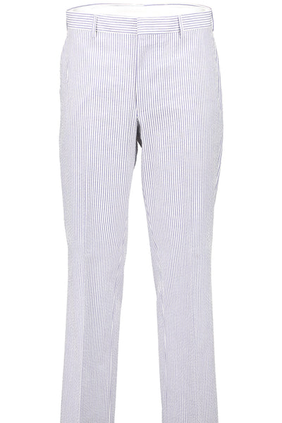 picture of Men's Flat Front Pant - Suit Separate - Classic Cut - BLUE SEERSUCKER - 100% COTTON